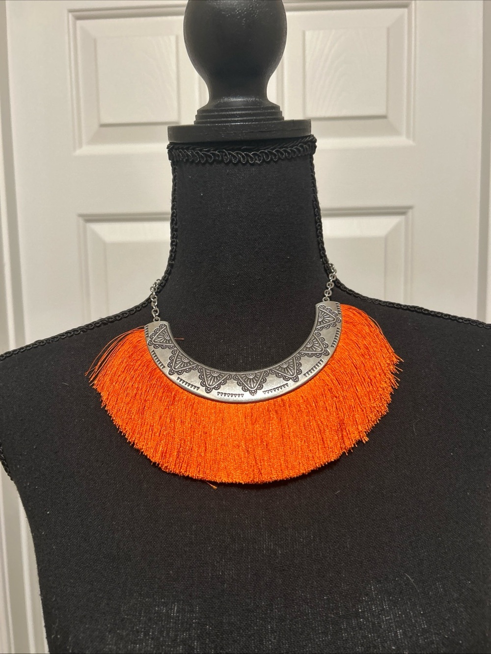 Handcrafted Orange Fringe Bib Necklace